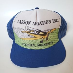 Vintage Retro 80s Blue White Airplane Aviation Snap Back Trucker Hat, Mesh Cap